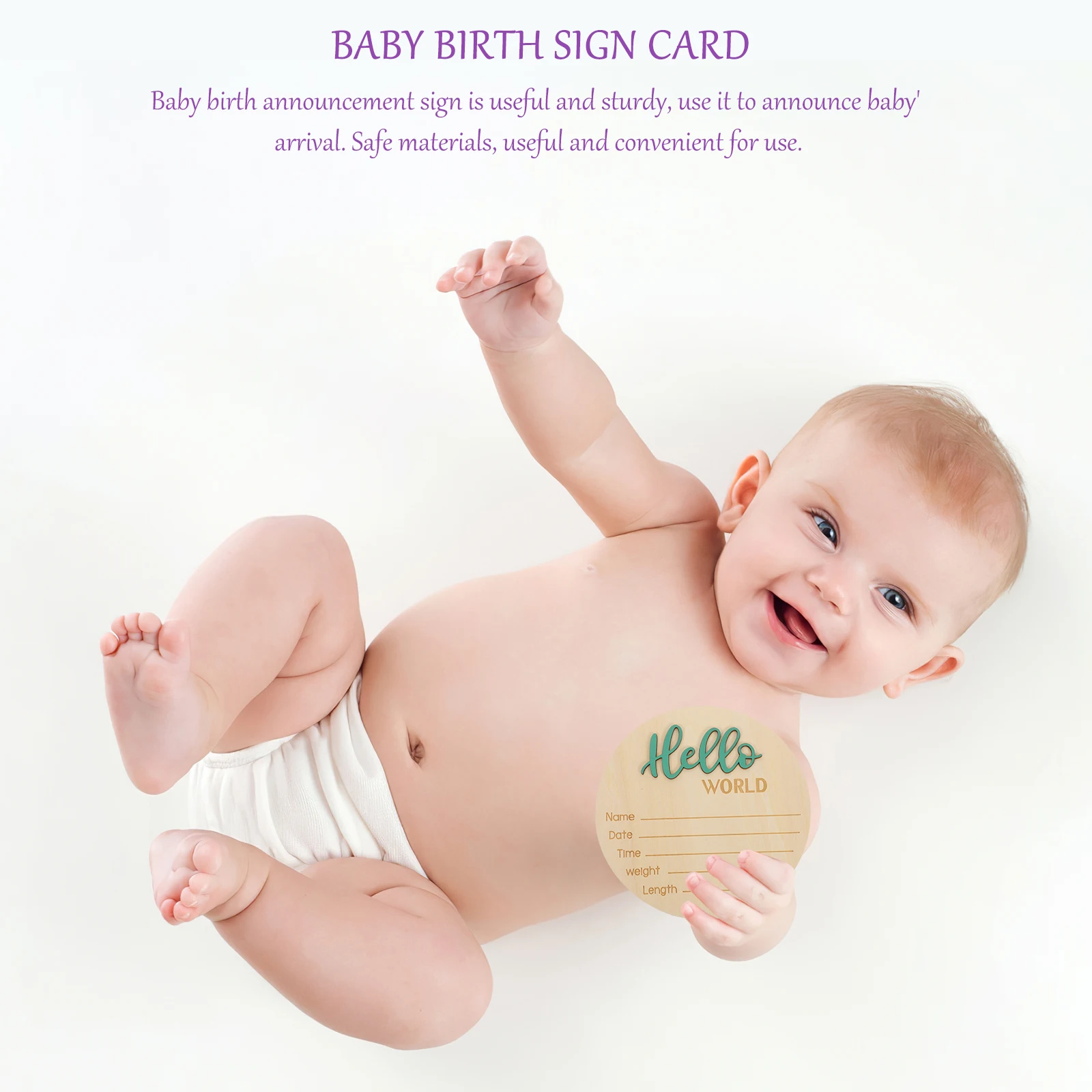 

Wooden Circular Baby Birth Announcement Sign Newborn Name Round Prop For Photoshoot Infant Information Recording