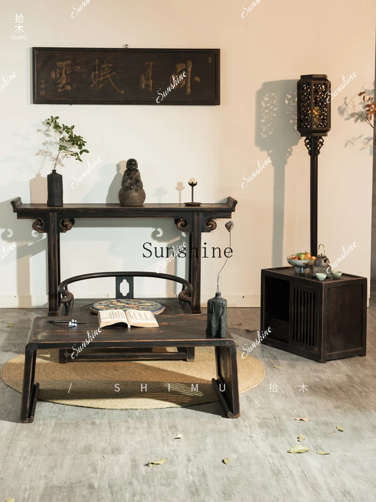 Zen chair combination balcony table tea table solid wood Chinese antique and old  FT
