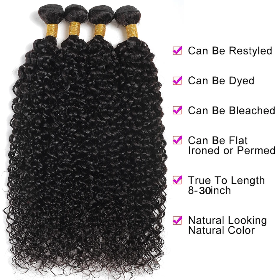 Bundles de cheveux humains brésiliens Deep Wave, 100% cheveux humains, cheveux Remy noirs naturels, bouclés, 3 faisceaux