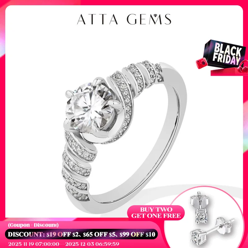 

ATTAGEMS 925 Sterling Silver Moissanite Luxury Women Ring 1.0CT DVVS1 Classical Band Engagement Wedding Fine Jewelry Accessories