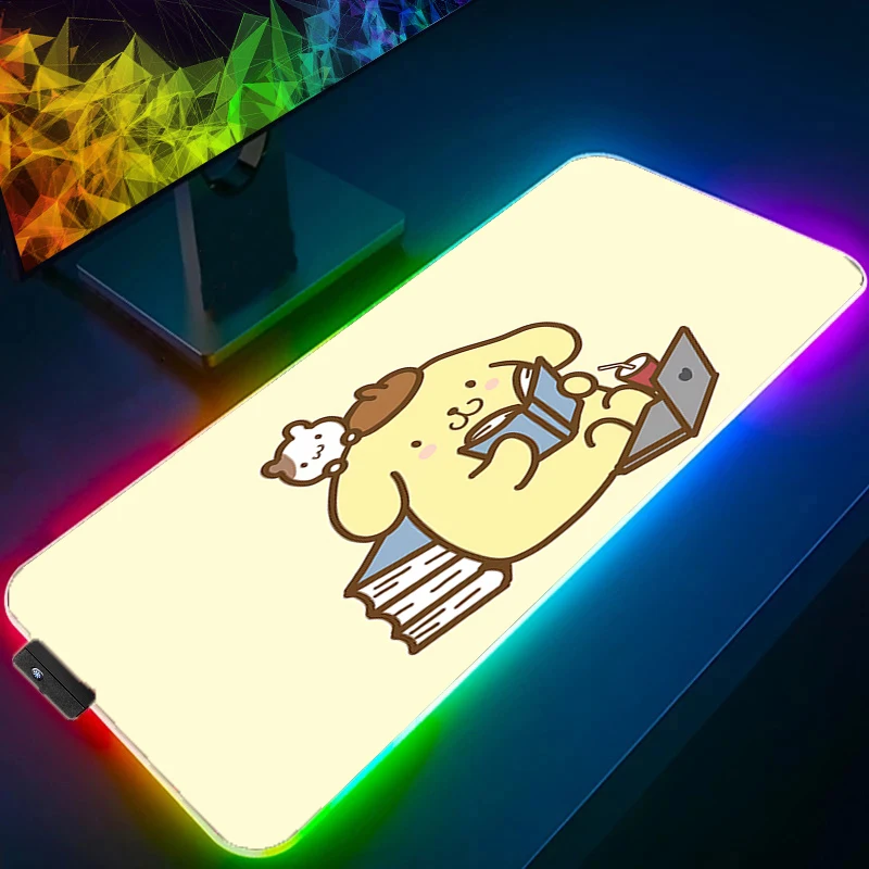 

LED Gaming Mouse Pad P-pompompurin Large Computer RGB Kawaii XL Mousepad Desk Mat PC Carpet Keyboard Gamer Accessories Backlight