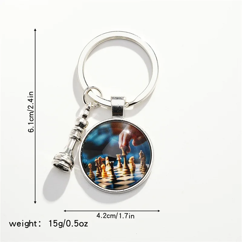 Chess pendant keychain alloy pendant keychain Chess King Queen Rook Knight Pawn Bishop Silver Color Pendant KeyRing jewelry gift