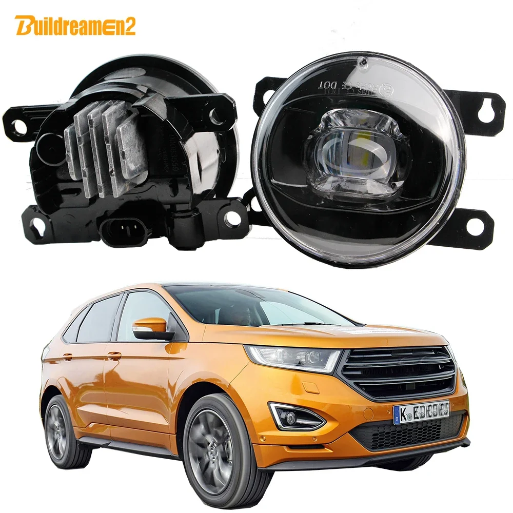 Buildreamen2 2 Pieces 30W H11 Fog Light Assembly Car Front Bumper LED Lens Fog Lamp For Ford Edge 2015 2016 2017