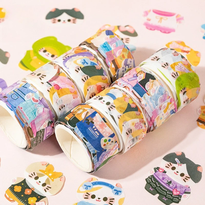 

Kawaii Cat Changing Clothes Washi Tape DIY Scrapbooking Stickers Stationery Decoration korean stationery colourful tape