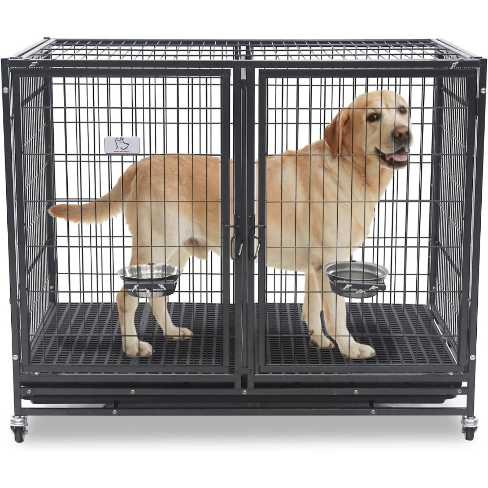 

US 43 inch Dog Crate Cage Kennel with Divider, Indestructible Dog Crate, Sturdy Design, Double Door and