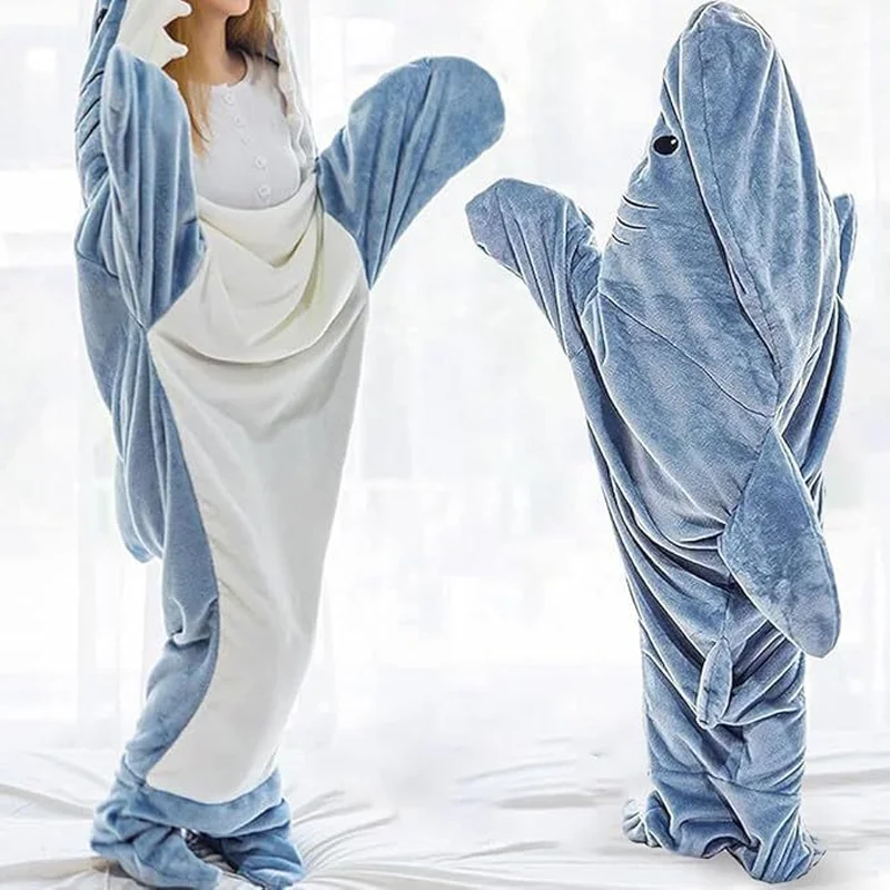 Cartoon Shark Blanket Hoodie Man Women Kigurumi Playsuit Parents Hooded Warm Flannel Funny Homewear Shark Onesie Sleeping Bag image 2