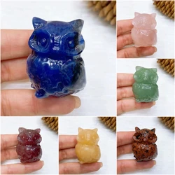 40mm Crystal owl Statue Hand Carved Natural Quartz Stone Animal Small Figurine Reiki Healing Home Decor Ornament Children Gift