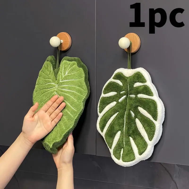 Toalla de Mano Creativa con Diseño de Hoja (Estilo Filodendro/Colocasia), Se Puede Colgar, Material Absorbente