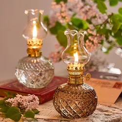 Chamber Oil Lamp For Home Decor Lighting Vintage Burning Lantern Tabletop Kerosene Lamp W/ Adjustable Fire Wick