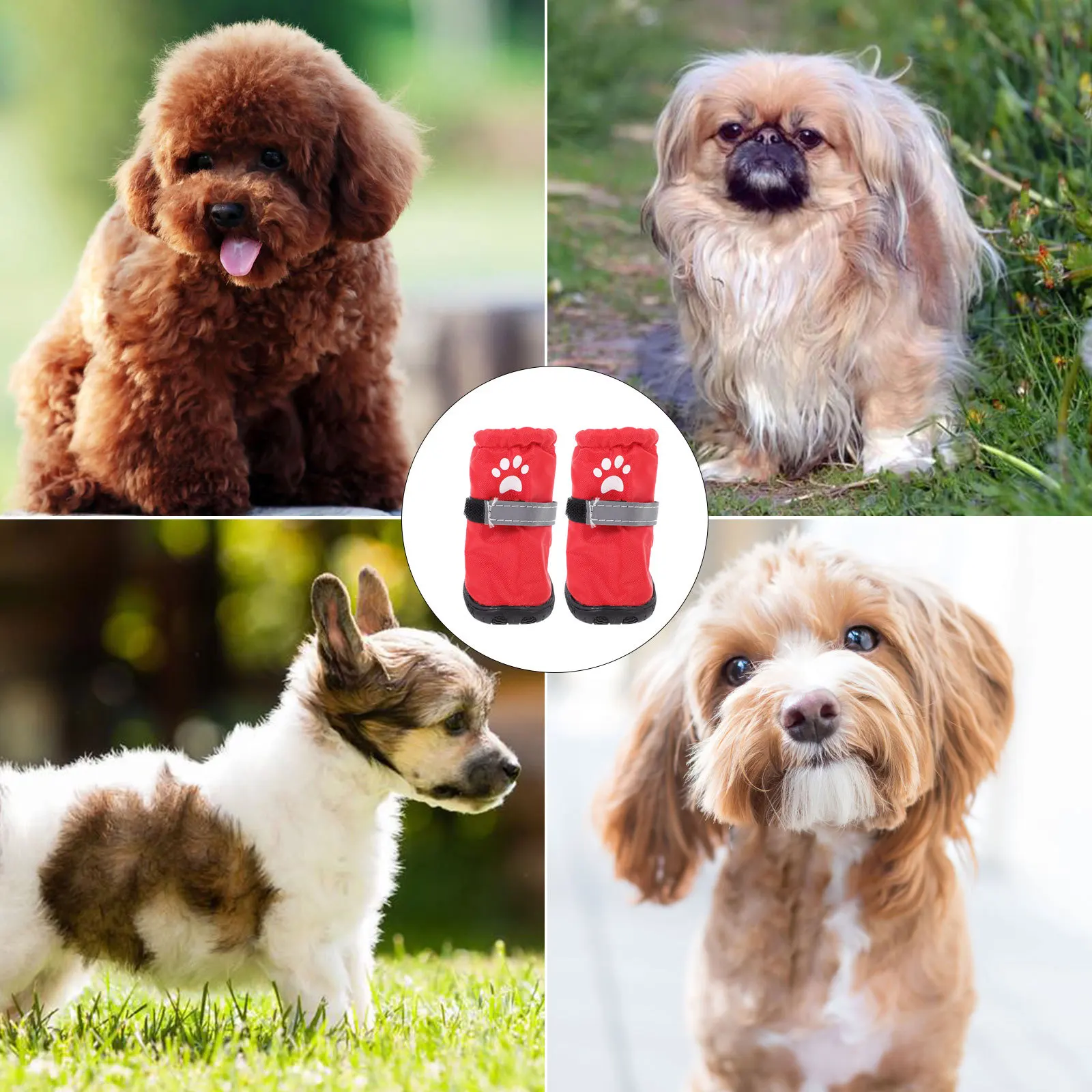 

4Pcs Waterproof Pet Boots Outdoor Polyester Reflective Dog Shoes Non-Slip Rainproof Footwear Waterproof Dog Shoes
