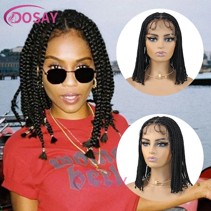 Dosay 10 ''Synthetische Korte Bob Pruik Full Lace Box Vlechten Dreadlock Pruik Knooploze Cornrow Hittebestendige Haak Vlecht Gevlochten Pruik