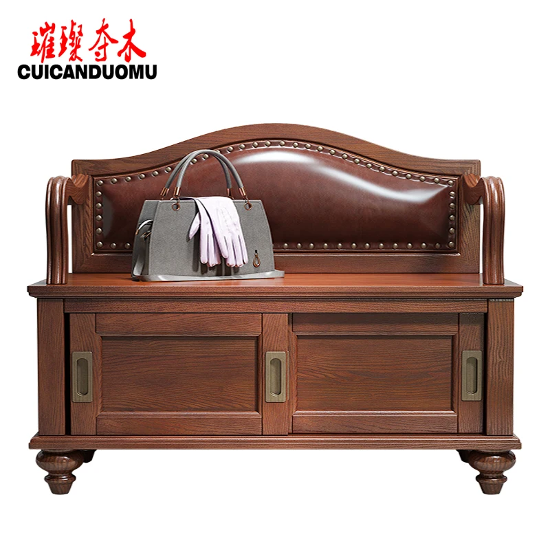 

American-Style Solid Wood Shoe Changing Stool Shoe Cabinet Multi-Functional Storage Stool Shoe Cabinet