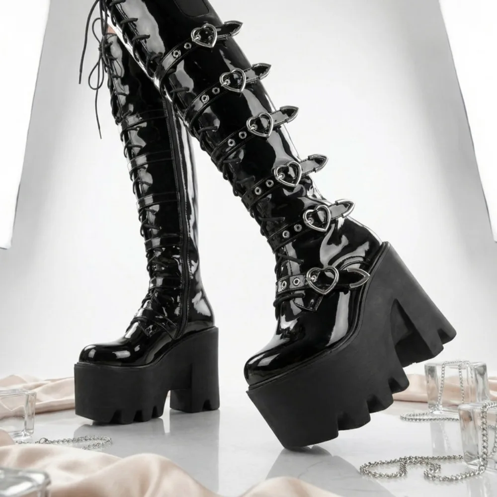 New Halloween Cosplay Boots for Women Gothic Shoes Platform Knee High Punk Black Sexy Motorcycles Boots Botas Para Mujer