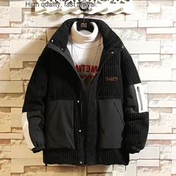 Jacket Men's Down Fashion Brand Trend Handsome Men's Cotton Clothes New Winter Fleece-Lined Thick Corduroy Coat