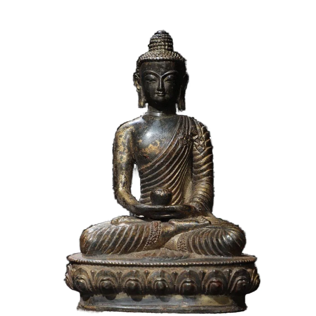 Cuenco de Buda Amitabha de 7,5 pulgadas, estatua antigua de Buda Sakyamuni de cobre del budismo de la India antigua