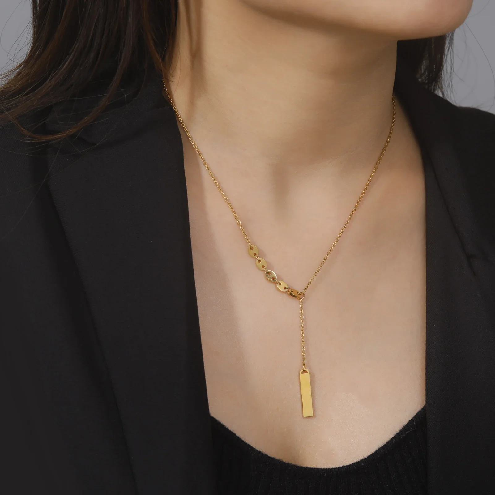 Skyrim Minimalist Geometric Long Tassel Necklace Stainless Steel Gold Color Neck Chain for Women Kpop Jewelry Mother's Day Gift