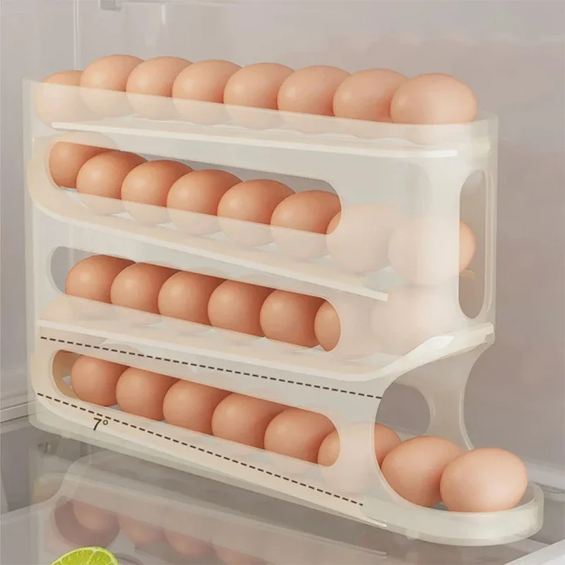 Automatic Scrolling Egg Rack Slide Egg Storage Box 4 Floors Ladder Type Large Capacity Egg Basket Dispenser For Kitchen