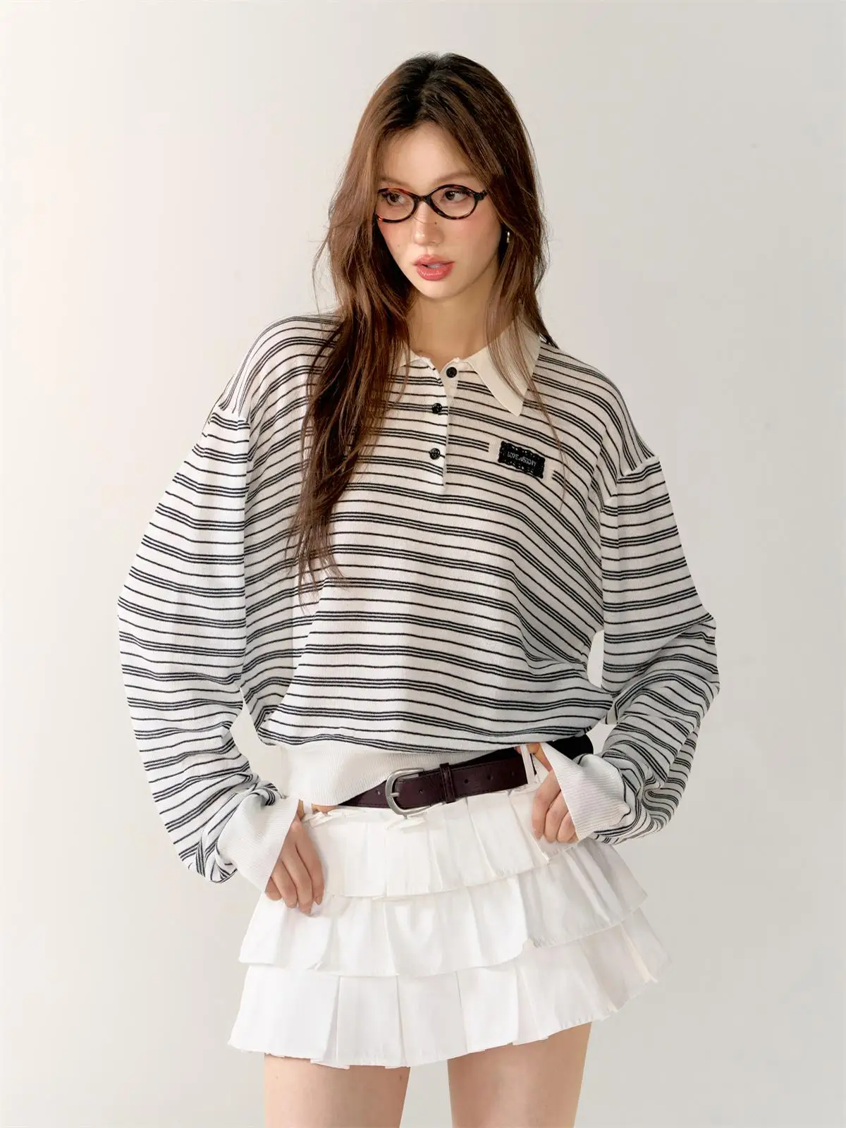 

Женская футболка AsGony в американском ретро-стиле, спортивная, с цветными полосами, свободного кроя, для повседневной носки и коррекции фигуры