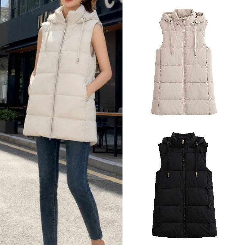 

2025 Fall/Winter New Fashion Elegant Party Series Versatile Stand Collar Hooded Cotton Jacket Vest