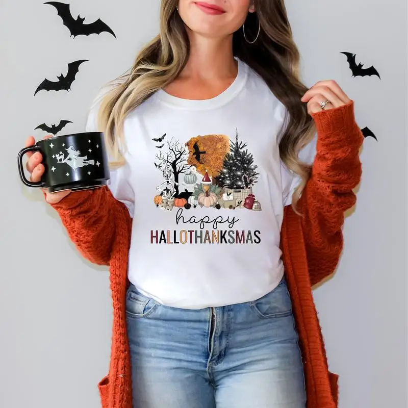 

Happy Hallothanksmas Shirt, Happy Halloween Thanksgiving Christmas Shirt, Holiday Season Shirt, Funny Halloween Gift, Fall Shirt