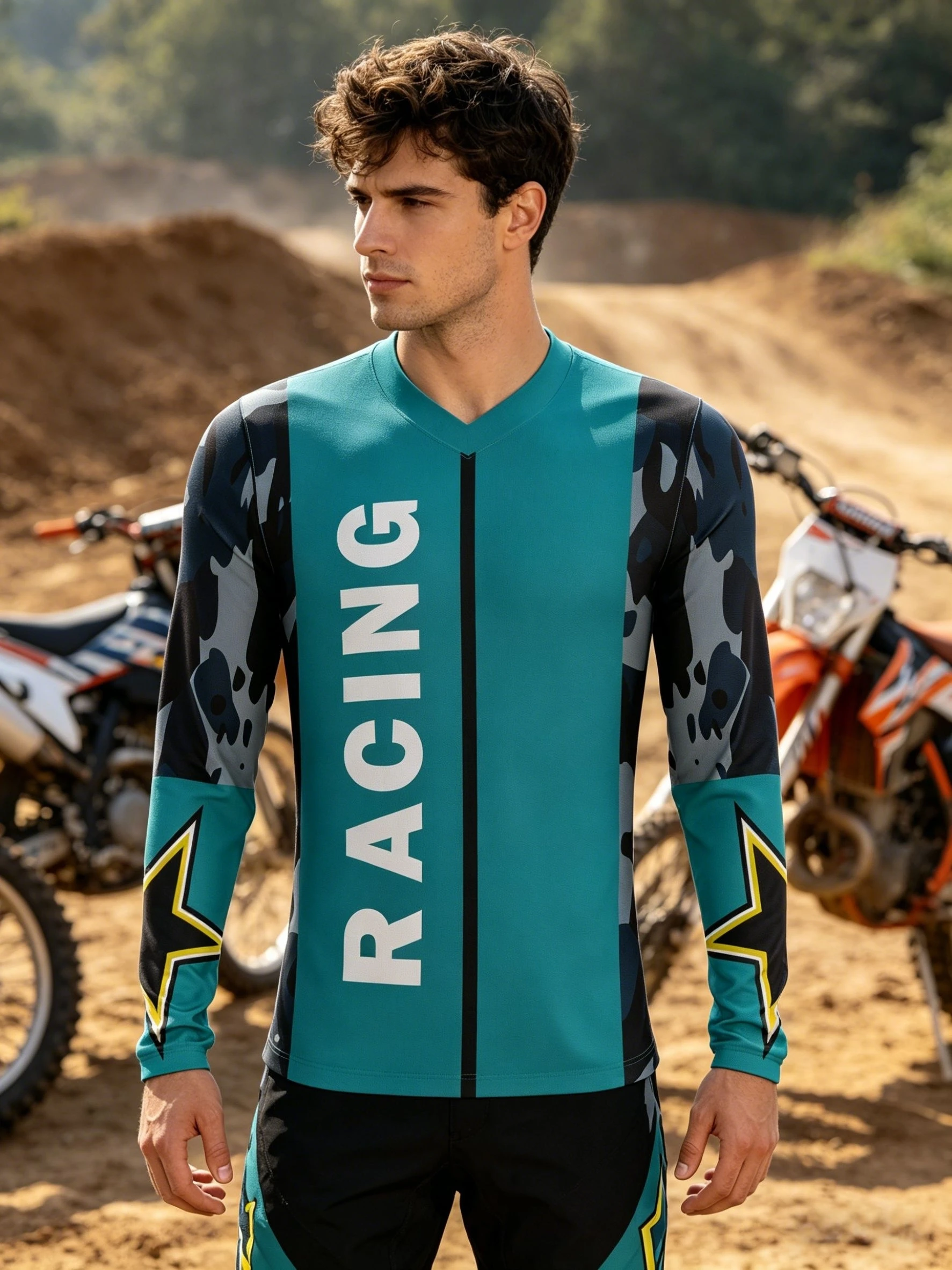

Men's long-sleeved V-neck surf suit/fishing suit suitable for fishing, hiking, cycling, and other outdoor activities