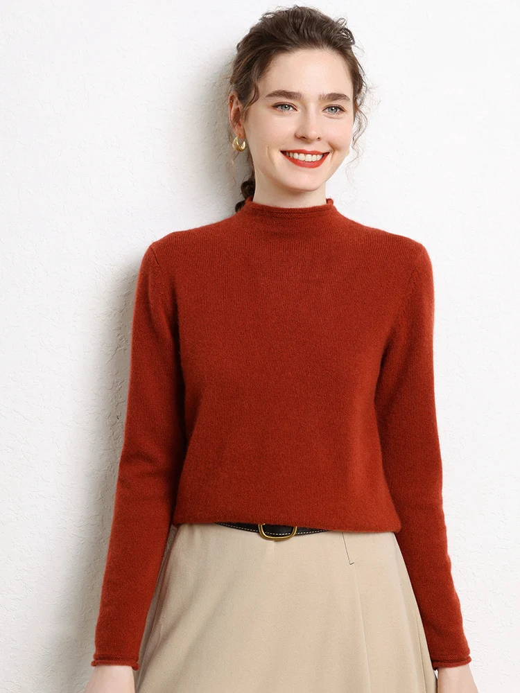 새로운 세련된 가을 겨울 여성 솔리드 컬러 기본 스웨터 롤업 두꺼운 부드러운 따뜻한 100% 캐시미어 니트 여성 의류상의