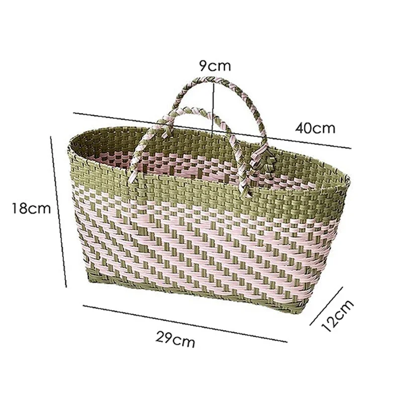 Handgefertigte Colorblock-Webtasche, Damen-Sommer-Tragetasche, Sommer-Einkaufstasche für Strandurlaub, Picknick, Haustiertransport – Detail 1