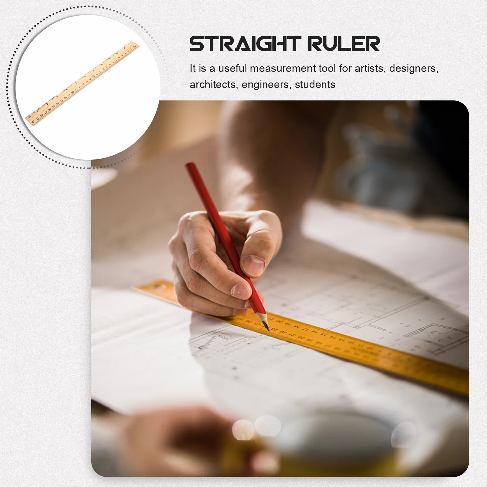 20 szt. Drewnianych linijek prostych, lekkie, przenośne narzędzia pomiarowe dla dzieci, uczniów, projektantów, linijki z prostymi krawędziami.
