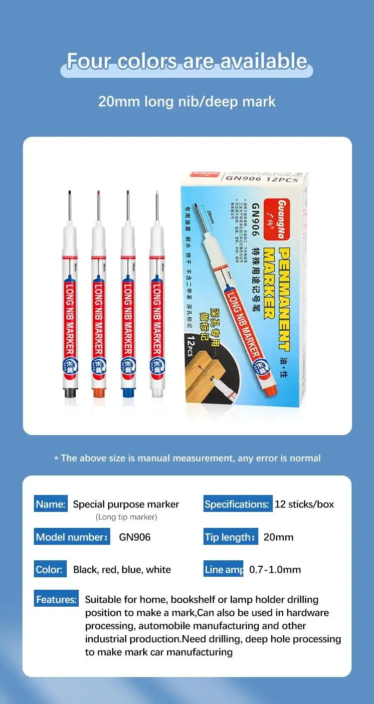 5 farben 20mm Tiefe Loch Lange Marker Stifte Badezimmer Wasserdichte Holzbearbeitung Fliesen Metall Mehrzweck Lange Kopf Öl marker Stift Arbeit – Detail 2