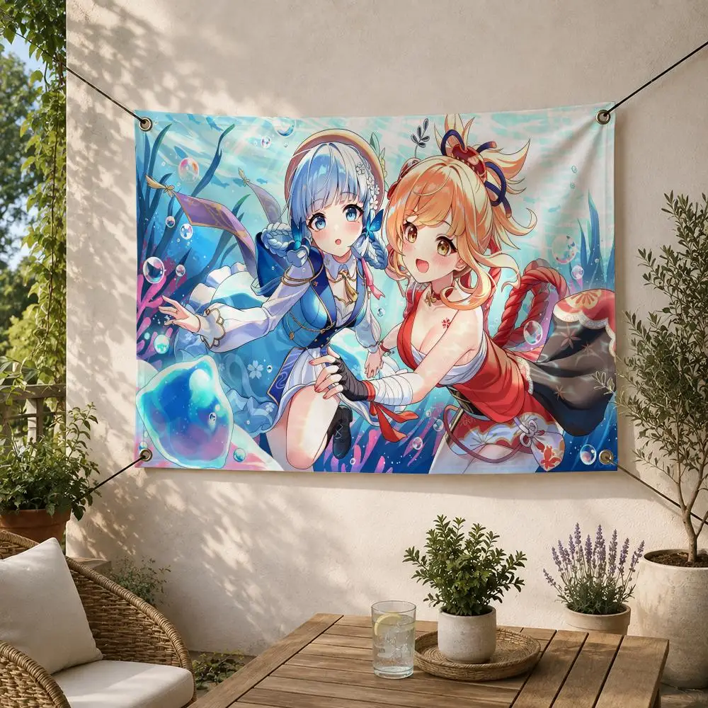 Game Open World G-Genshin Impact Flags Decorative Flag Banner for Outdoor Garden Yard Camping Party Home Wall Hanging Decor