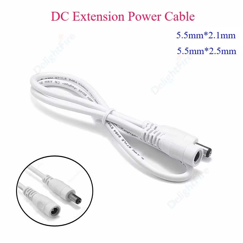 

White DC Extension Power Cable 5.5mm*2.1mm 5.5mm*2.5mm 0.5m-10m Male To Female Jack Adapter Lead Cord For LED Light CCTV Camera