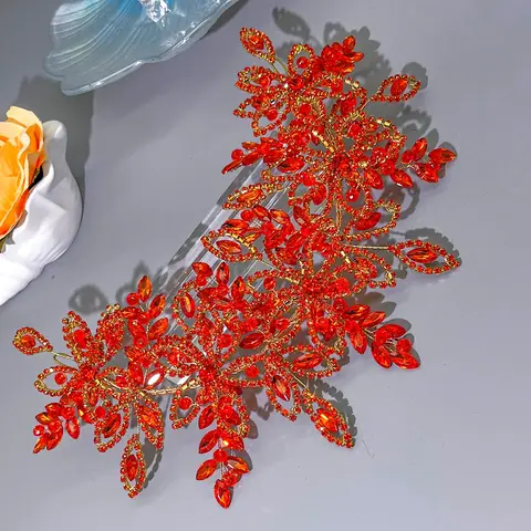 DZ087 Orange Bridal Tiara Wedding Headband Hair Jewelry Women Hair Accesories Rhinestone Bridal Headwear Flower Headdress