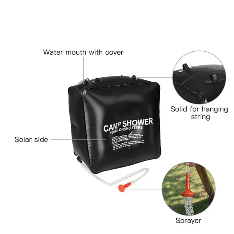 Water Bag 40L Shower Head Solar Power Fast Heating Camping Shower Bag Camping Fishing Hiking Water Storage Bag Bathing Bag