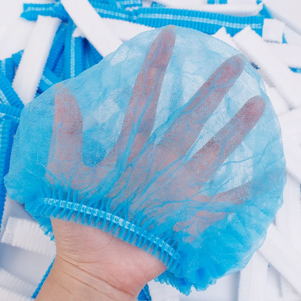 50/100pcs Disposable Bouffant Caps Stretch Net Hair Head Cover Non Woven Fabric Dust Strip Hat Cooking Kitchen Bathroom Supplies