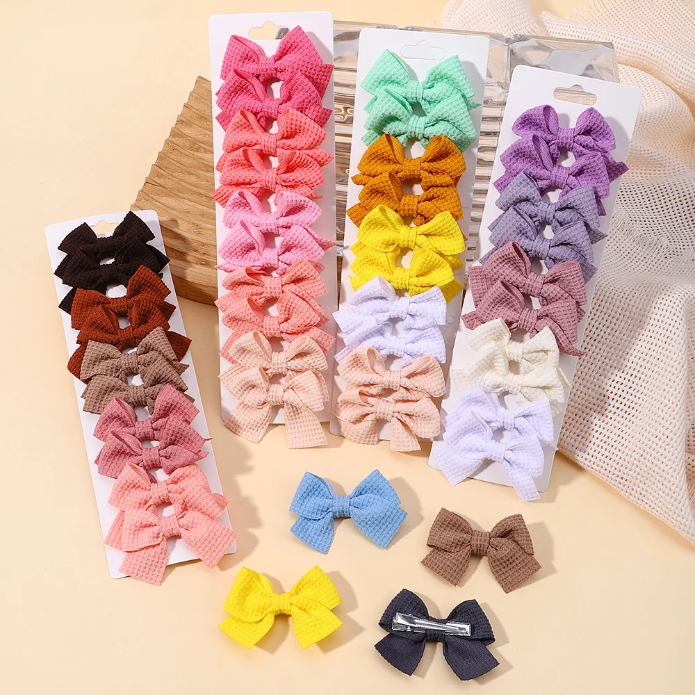 10Pcs/Set Cute Ribbon Bowknot Hair Clips for Kids Handmade Nylon Bows Hairpin Barrettes Headwear Girls Baby  Hair Accessories