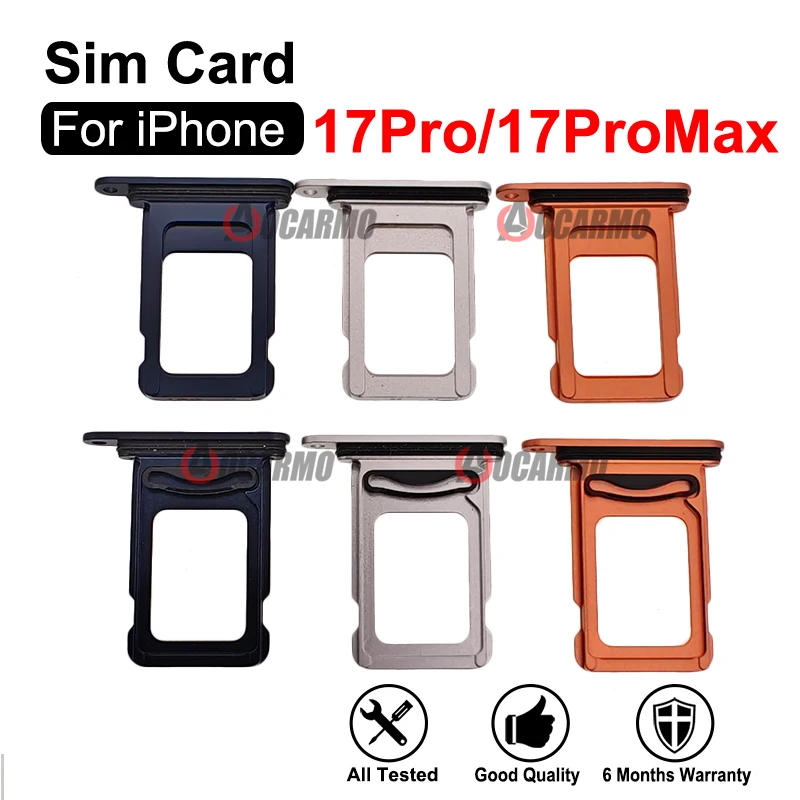 Tiroir de carte SIM bleu foncé, argenté et orange pour iPhone 17 Pro Max 17 Pro, double + simple, pièces de rechange