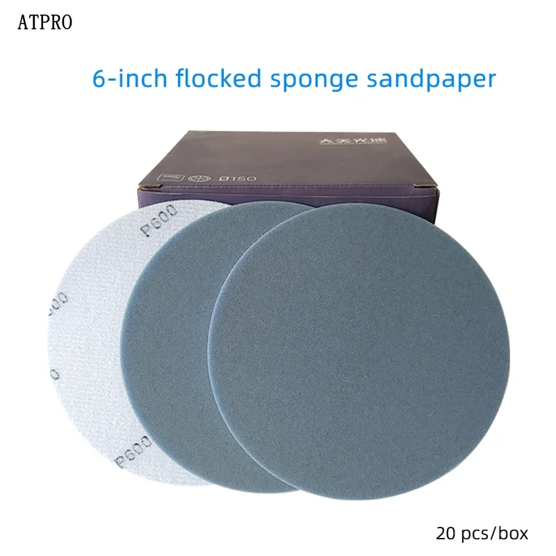 20 Pieces Per Box Blue 6-inch Sponge Sandpaper Round Flocking Sandpaper Sheet Car Polishing 400-3000 Grit