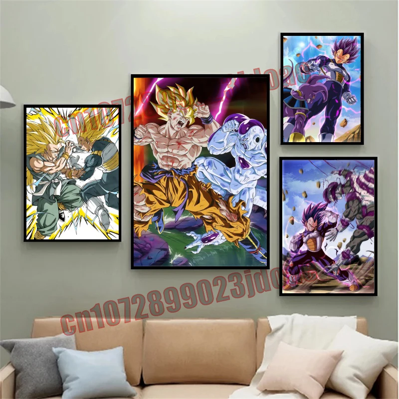 

Anime Dragon Ball Goku Vegeta Frieza Cell Super Saiyan Battle Scene HD Poster Frameless Canvas Painting Interior Jewelry Gift