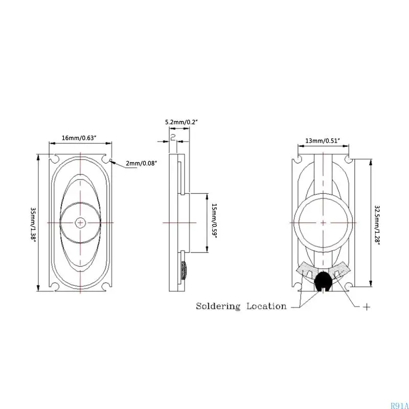 R91A 35x16 мм толщина 5,2 мм 8 Ом 2W 1635 Динамик прямоугольник