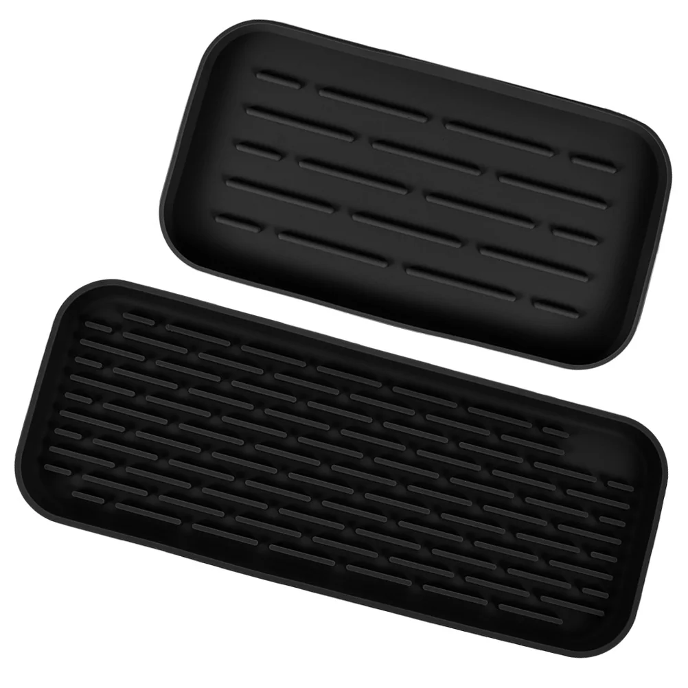 

2pcs Silicone Storage Multi-Functional Drying Mat For Bathroom Kitchen Vanity Soap Holder Sink Desktop Organizing Tray Home