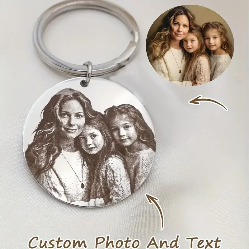 

Custom Photo Keychain - Personalized Laser-Engraved Keepsake Gift for Men & Women, Perfect for Couples or Parents Family gift
