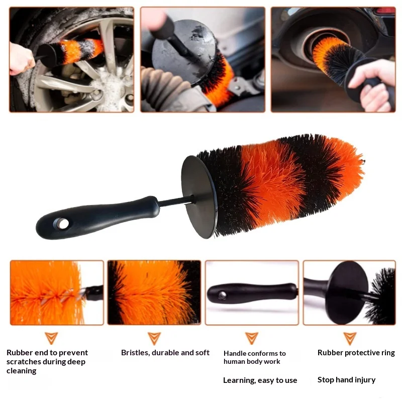Car Wheel Brush Soft Bristle Tire Rim Cleaner Tool Non Scratch Long Handle For Brake Dust Removal