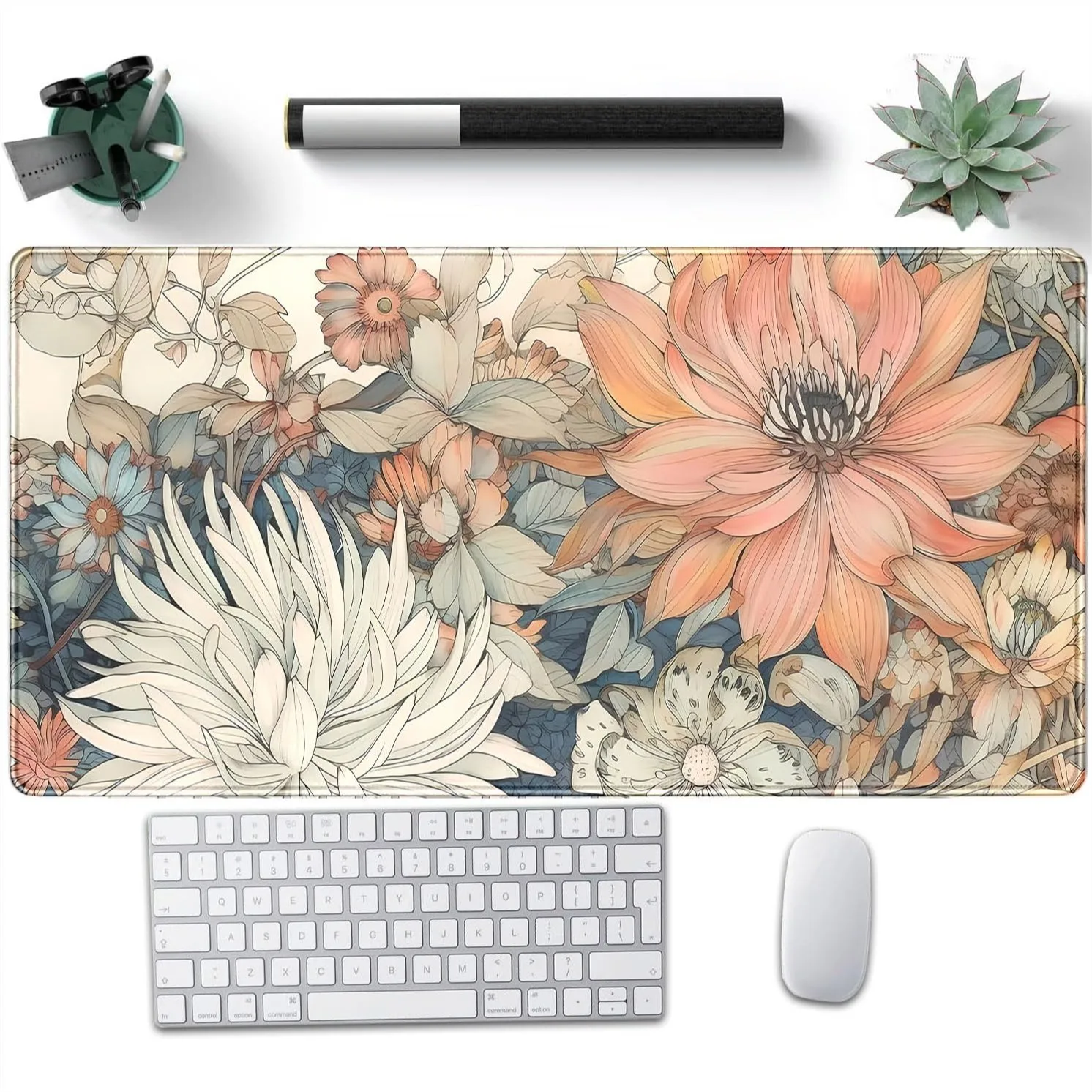 Boho Floral Extended Mouse Pad for Office Decor