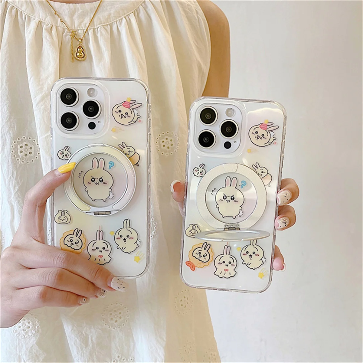 

Funny Cute Cartoon Rabbit Phone Case For iPhone 17 Pro 14 15 16 Pro Max Cover with Ring Stand Shockproof Protective Cases