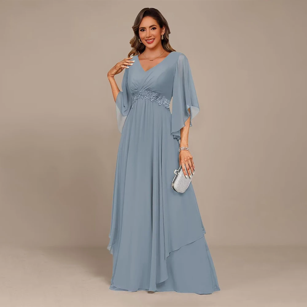 

VICTORIA Women's Chiffon Mother of The Bride Dresses 2025 Customized Lace Applique Pleated Formal Wedding Guest Party Dresses
