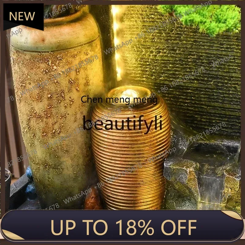 

P178 Rockery running water fountain making money Double-sided water curtain wall running water screen ornament office