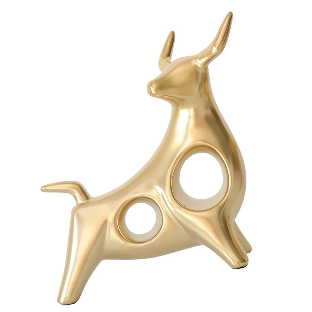 

Cow Desktop Decor Pottery Crafts White Zodiac Ornament Tabletop Adornment Home Office Decoration Compact Size Practical