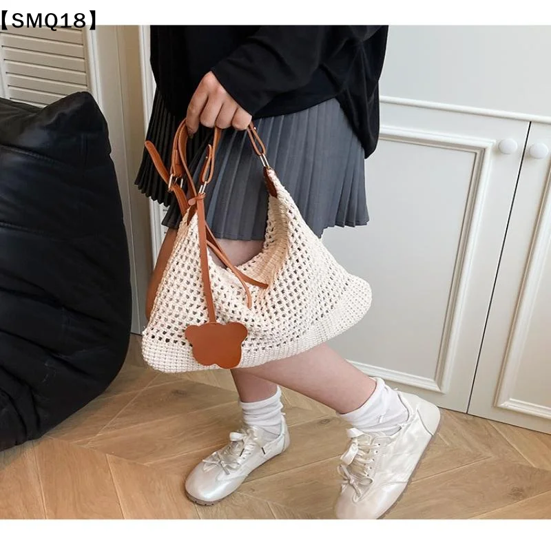 Travel Bag Hand-Woven Beach Shoulder Bag Summer Tote Bag Seaside Play Travel Work Clothing To Work To School Shopping【SMQ】