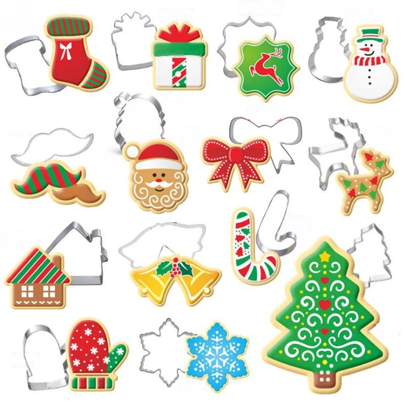 14Pcs/set Stainless Steel Christmas Biscuit Cutter Set Gingerbread Man Christmas Tree Snowflake Cookie Mold Cookie Stamp