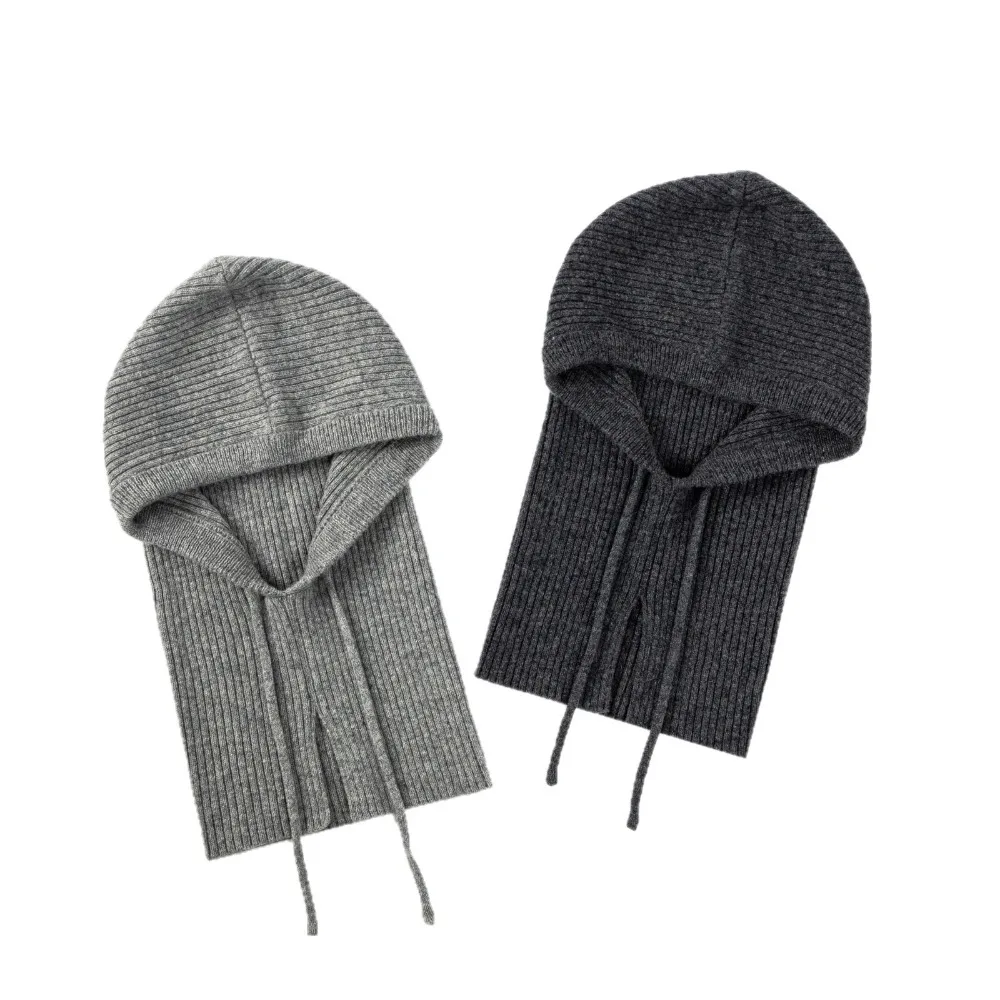 

Winter Hat Bonnets for Women Brand Same Style Wool Hats Ribbed Woven Balaclava Autumn/Winter Warm Neck Scarf Hooded Hat